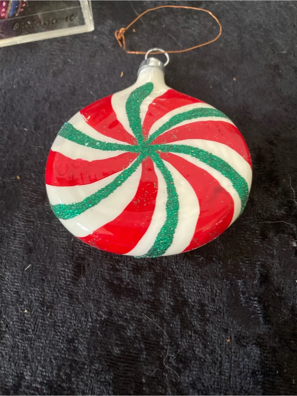 Festive Santas Christmas Bear Peppermint Swirl Glass Christmas Ornament